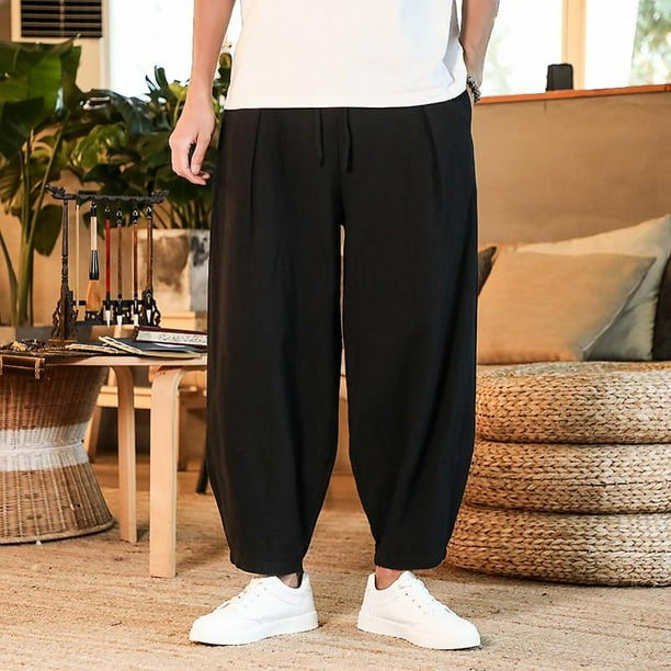 Pantalones holgados japoneses de lino y algodón para hombre, novedad de verano, pantalones transpirables de lino de Color sólido, ropa informal deportiva de talla grande M-5XL Tan Jianjun unisex