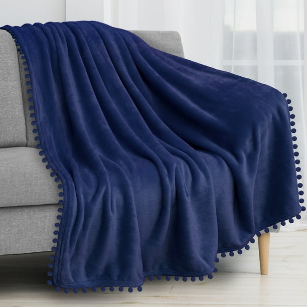 Pavilia Pom Blanket Throw Twin Royal Blue Soft Fleece Pompom Fringe For Couch Bed Sofa Decorative Cozy Plush Warm Flannel Velvet Tassel 60x80 Com Pavilia Pom Blanket Throw Twin, Royal Blue Throws For Sofas