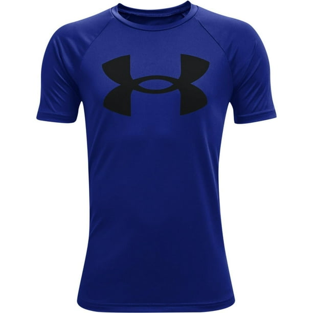 Camiseta Under Armour Tech Big Logo para niños, azul/negra, talla XS