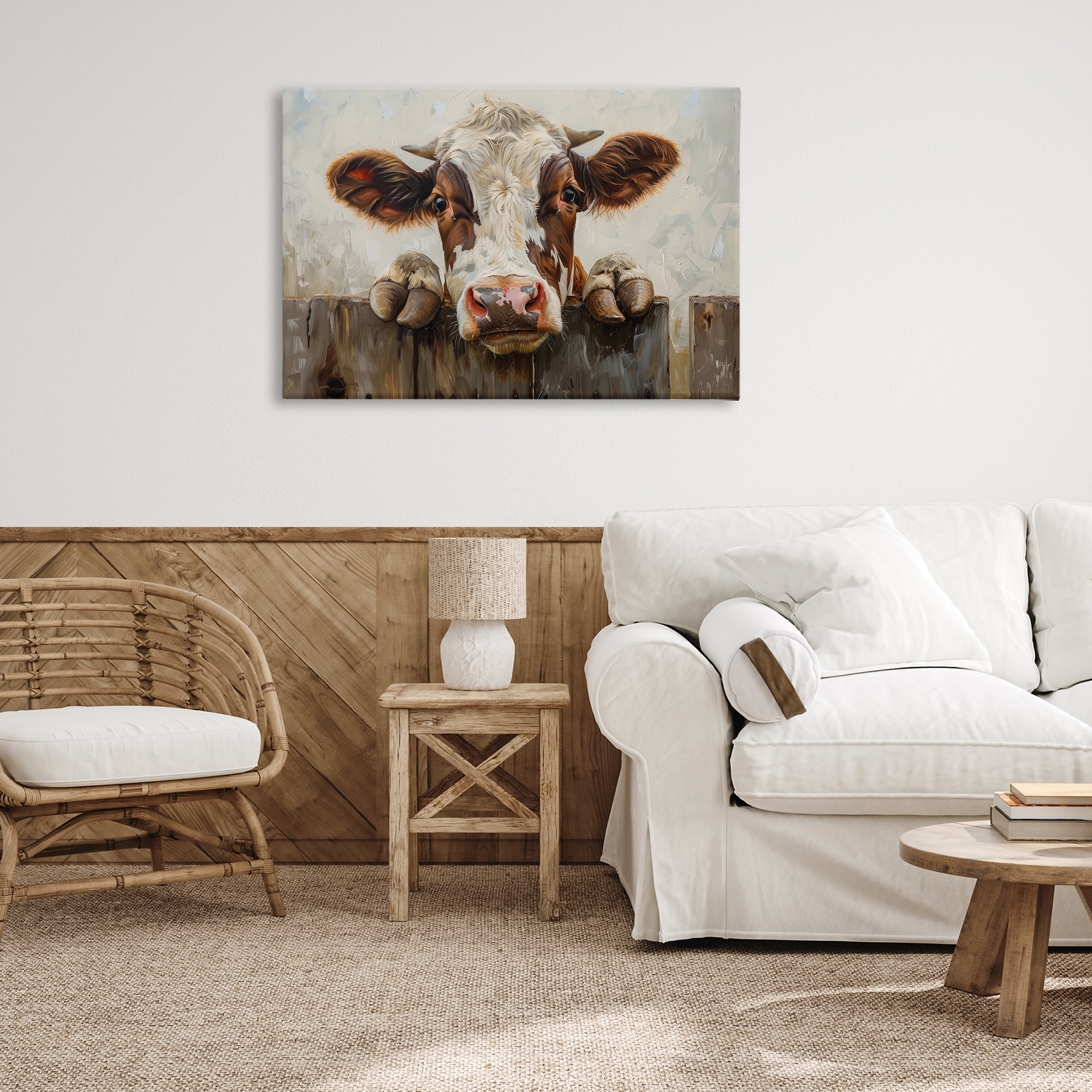 Stupell Industries Cow On Fence Animals & Insects Painting Gallery Wrapped Canvas Art Print Wall Art, 36 x 24