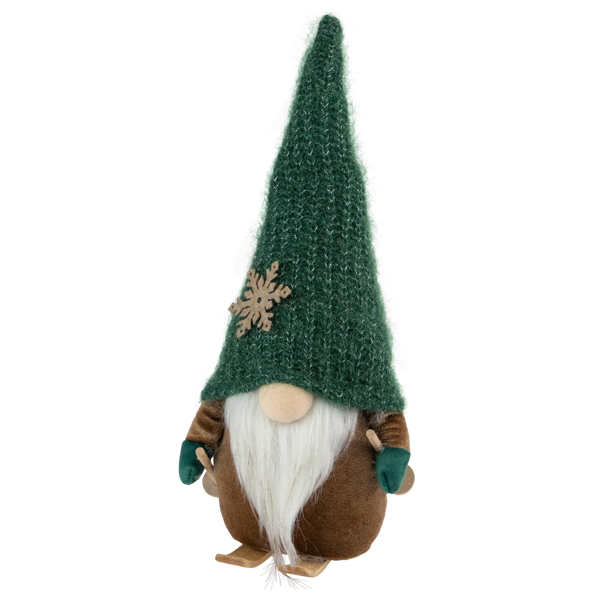 Northlight 12.5" Skiing Gnome with Green Knit Hat Christmas Decoration
