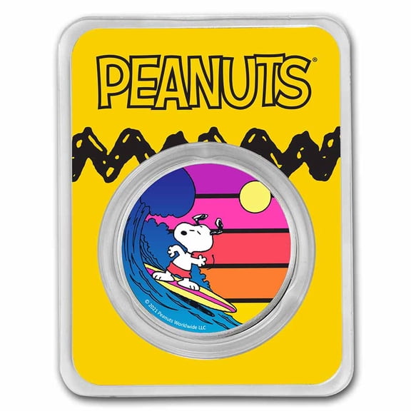 Peanuts® Sunset Surfing Snoopy 1 oz Colorized Silver