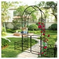 thumbnail image 4 of Metal Garden Arch with Gate 79.5''x86.6'', Rose Arch Trellis for Climbing Plants Outdoor - Black, Heavy Duty Steel Arbor with Planter Boxes, 4 of 9