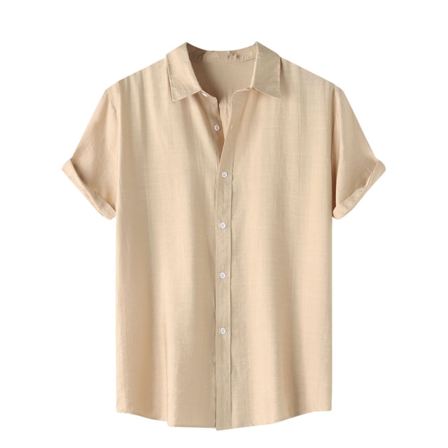 Shirts for men Casual Solid Turndown Short Sleeve Button Closure Shirt Hawaii Blouse
