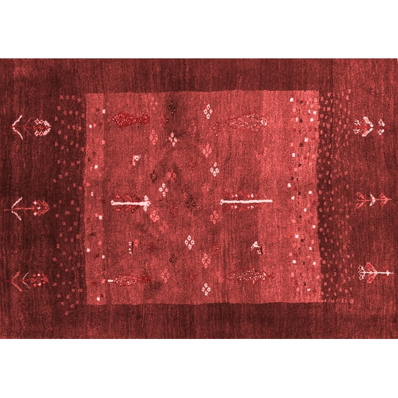 Ahgly Company Indoor Rectangle Abstract Red Contemporary Area Rugs, 2' x 5'