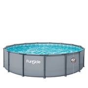 Open Box Funsicle 15ft Oasis Above Ground Metal Frame Swimming Pool, Includes FiltraBoost  1200S Pump with AutoSkimmer, Round, Age 6 & up