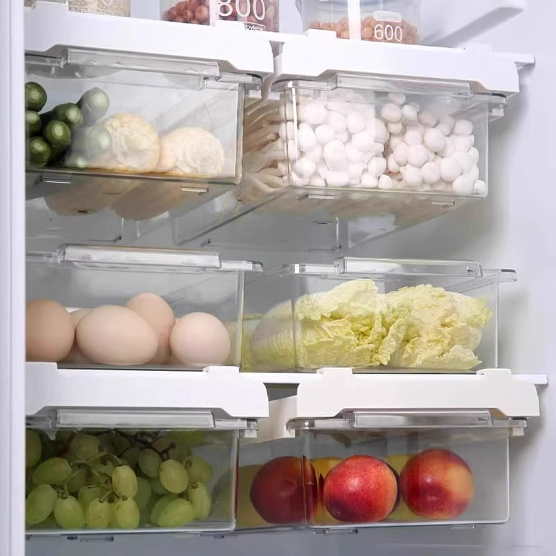 Refrigerator drawer style storage box, hanging basket, hanging eggs inside for kitchen preservation, frozen storage rack