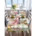 thumbnail image 3 of Easter Bunny Eggs Rectangle Tablecloth, Spring Tulips Country Rabbits Green Checkered Waterproof & StainResistant Tablecloth, Washable Oil-proof Table Cover for Dining/Party/Wedding/Buffet 60x84 In, 3 of 9
