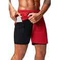 thumbnail image 1 of 2 In 1 Running Shorts with Phone Pocket Gym Workout Quick Dry Mens Shorts 5 Inch-Red, 1 of 7