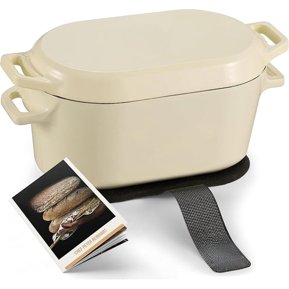 Dutch Oven, for Bread Baking, Sourdough Loaf Pan, Dual Handles, Enameled Cast Iron, with Sling, Dishwasher Safe, 3.4 Qt