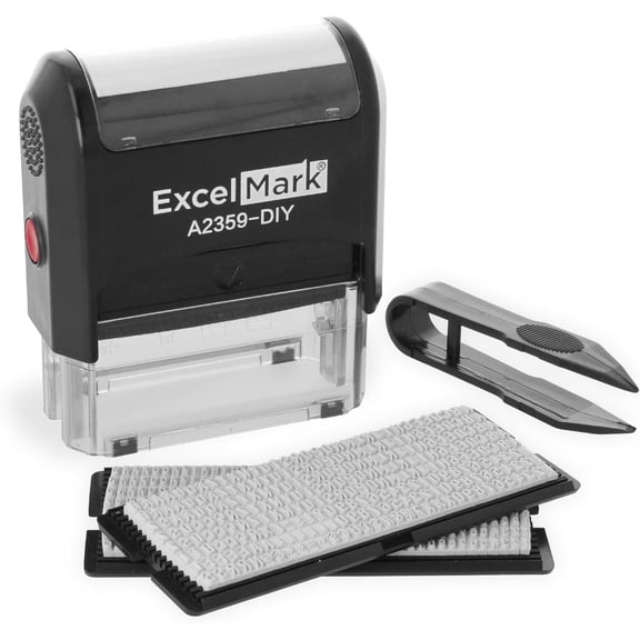ExcelMark Self-Inking DIY Custom Rubber Stamp Kit - Personalized Stamper for Business or Home - Address Stamp, Message Stamp, and More (Black)