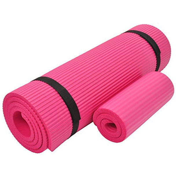 Everyday Essentials 1/2-Inch Extra Thick High Density Anti-Tear Exercise  Yoga Mat with Knee Pad and Carrying Strap, Pink 