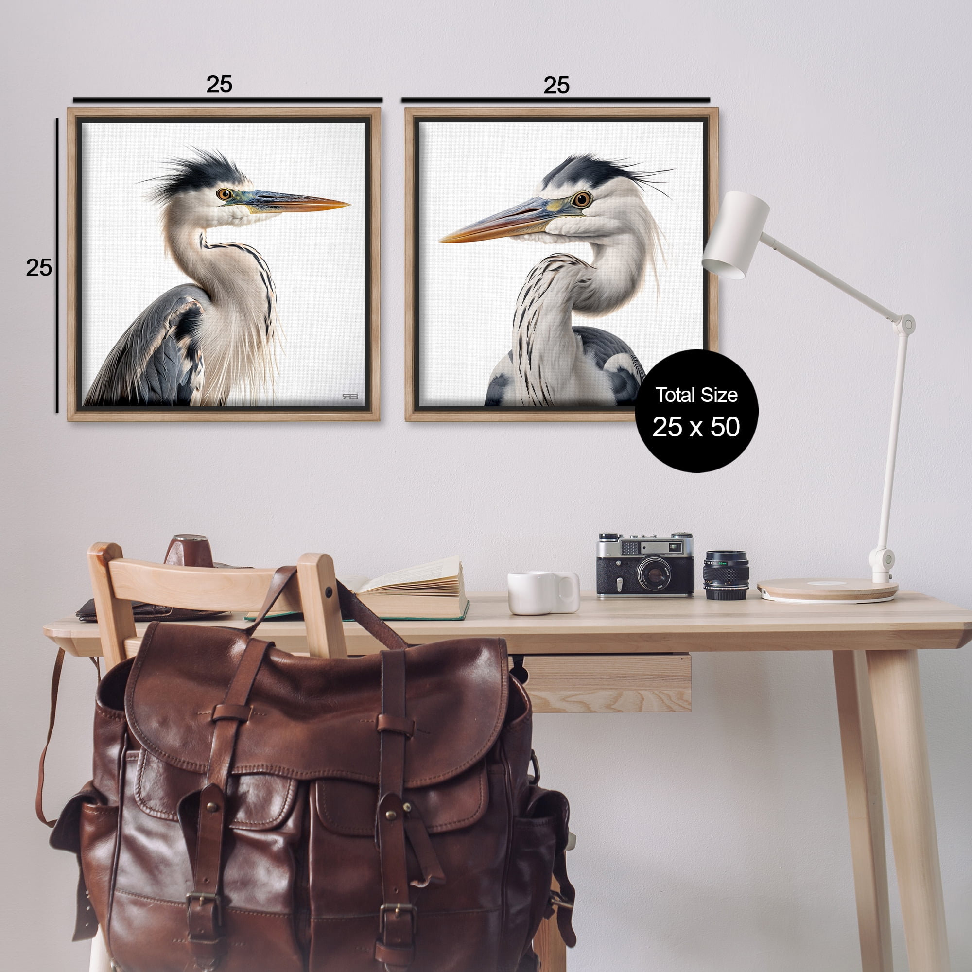 Stupell Industries Young Heron Birds Animals Painting Brown Floater Framed Canvas Art Print Wall Art, 25 x 25, Set of 2