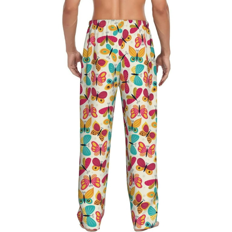 Colorful Butterflies Men's Pajama Pants – Soft Lounge Pants With Drawstring & Pockets For Sleeping, Relaxing