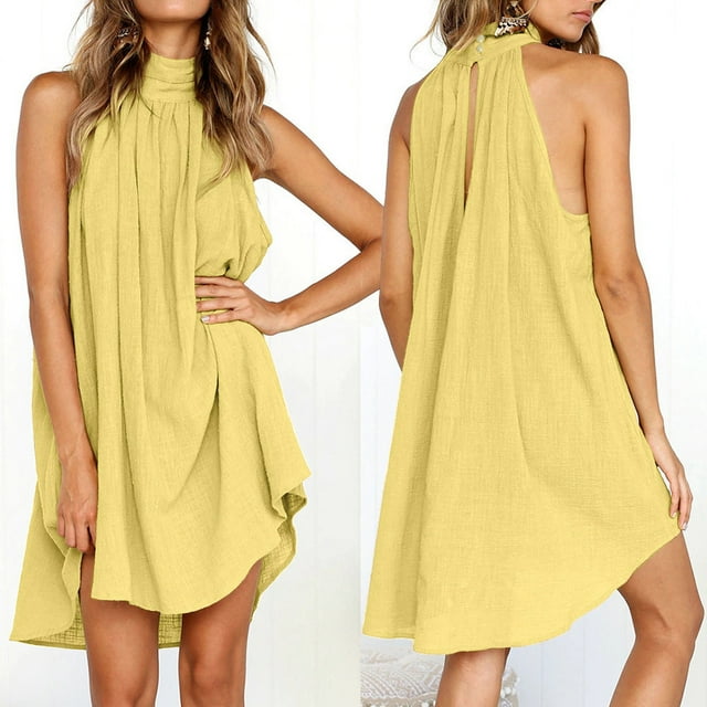 Robe Irrégulière de Vacances pour Femmes Robe d'Été de Plage Sans Manches pour Dames Robe de Fête