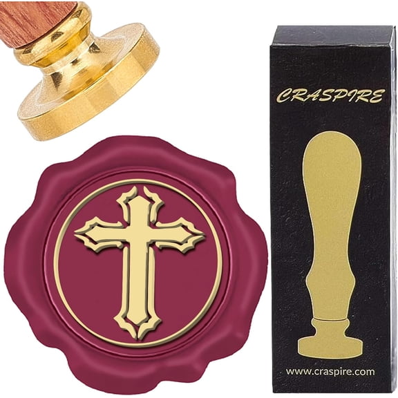 Brass Wax Seal Stamps with Rosewood Handle for DIY Scrapbooking Cross 25mm