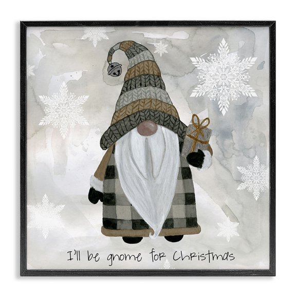 Stupell Industries French Country Gnome For Christmas Phrase Black Framed Giclee Art, 24 x 24, by Livi Finn