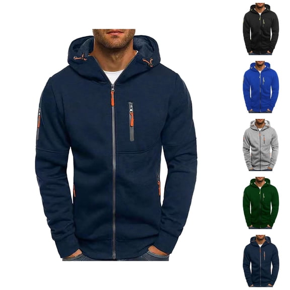 Men's Zip Up Hoodie Jacket with Arm Zipper Details Long Sleeve Crewneck Sports Casual Outerwear