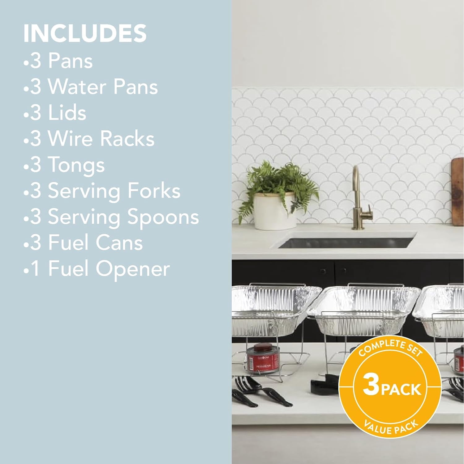 ALPHA LIVING Disposable Chafing Dish Buffet Set, Food Warmers for Parties, Fuel Cans Complete