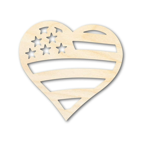 Unfinished Wood American Heart Flag Shape - USA Craft - up to 46" 36" / 1/4"