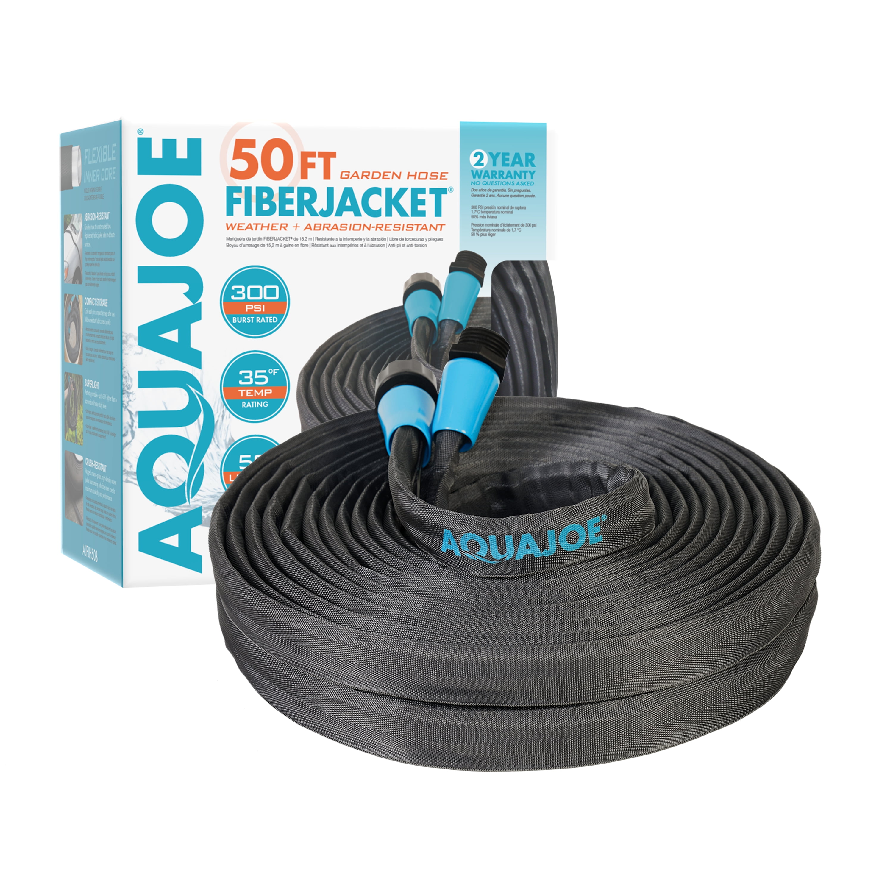 Aqua Joe AJFJH50B Ultra Flexible Kink Free Fiber Jacket Garden Hose, 50