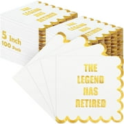 Dunzoom Happy Retirement PriNst Paper Napkins the Legend Has Retired Cocktail 5x5 Inches Disposable Gold Lace Napkins with Gold Foil for Party Decorations Supplies(100 Pcs)