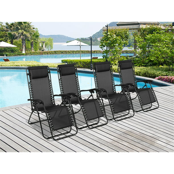 Pool Lounge Chair Zero Gravity Recliner, Black Zero Gravity Outdoor Relaxer Chairs