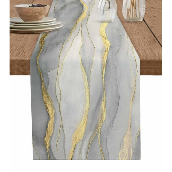 ERUNPONLY Marble Grey Table Runner - 48 Inch Long Modern Gold Luxury Neutral Texture Cotton and Linen Blended Dress Scarves Farmhouse Table Runner for Kitchen Dining, Coffee Table, 13" x 48"
