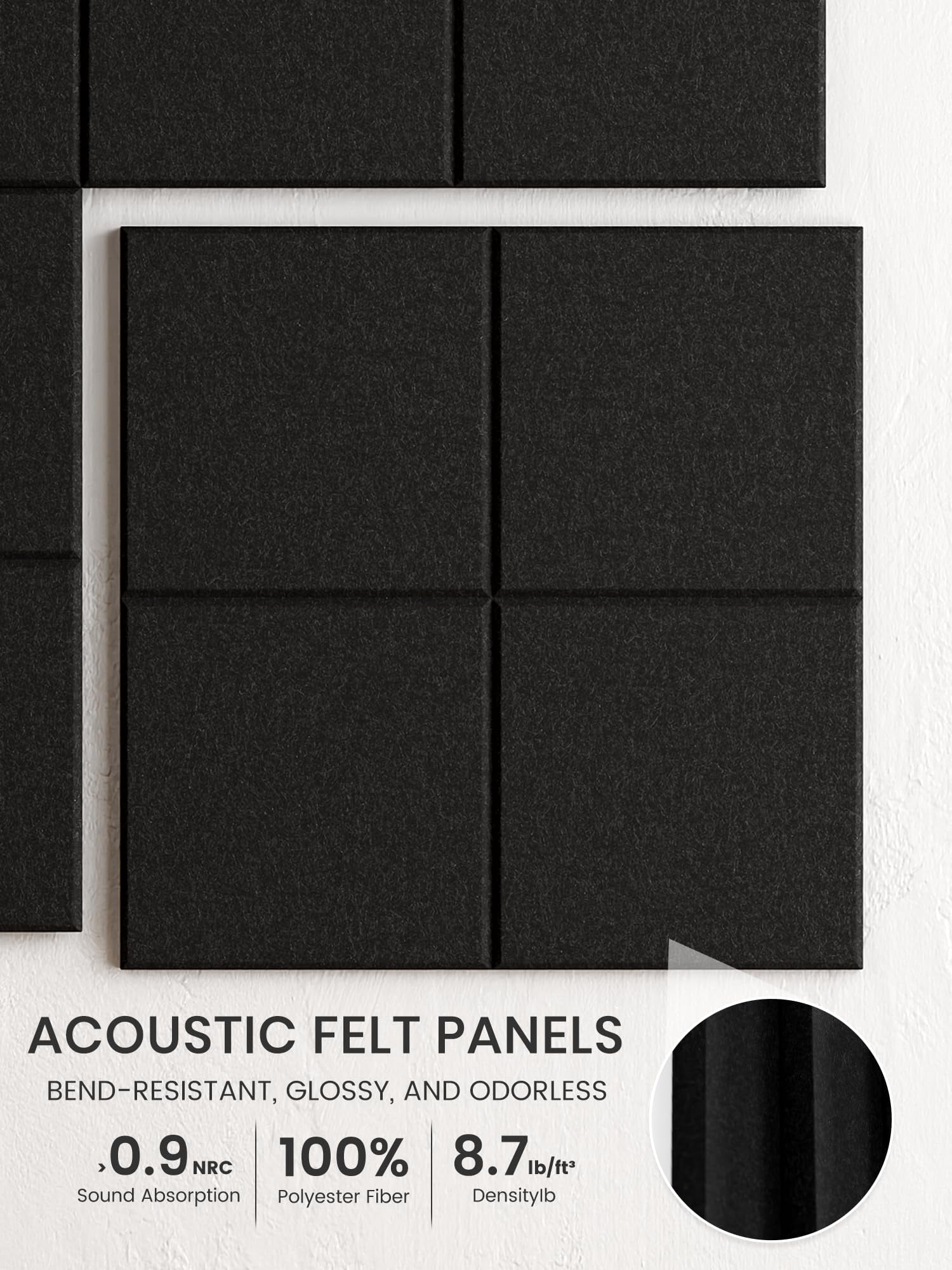 Large Felt Bulletin Board  36" X 24" Cork Alternative 6-pack Wall Tiles With 4-compartment Design 30 Push Pins 40 Adhesive Tabs Ideal For Office & Home Decor Black