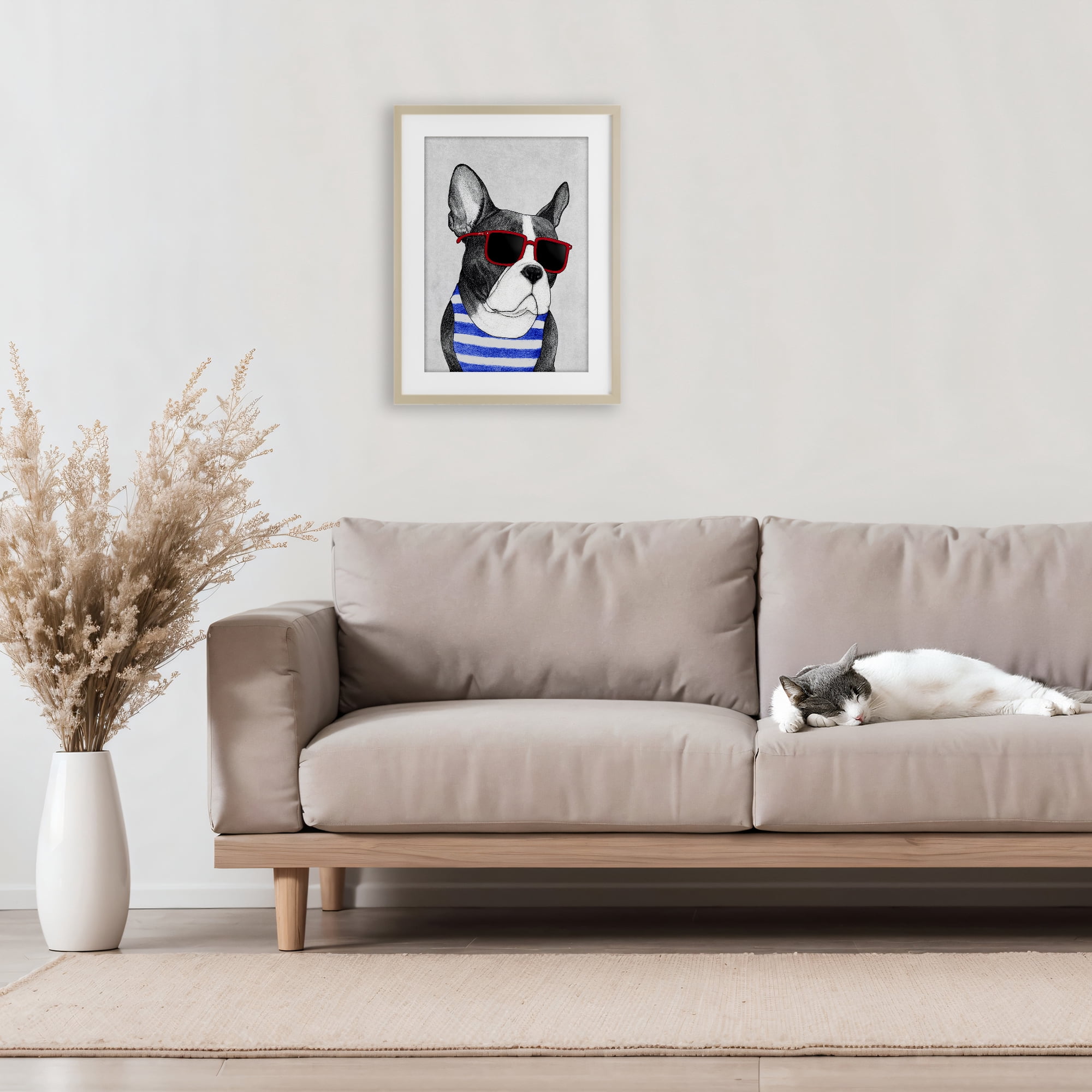 Stupell Industries Frenchie Summer Style Birch Framed Print Under Glass, design by Barruff