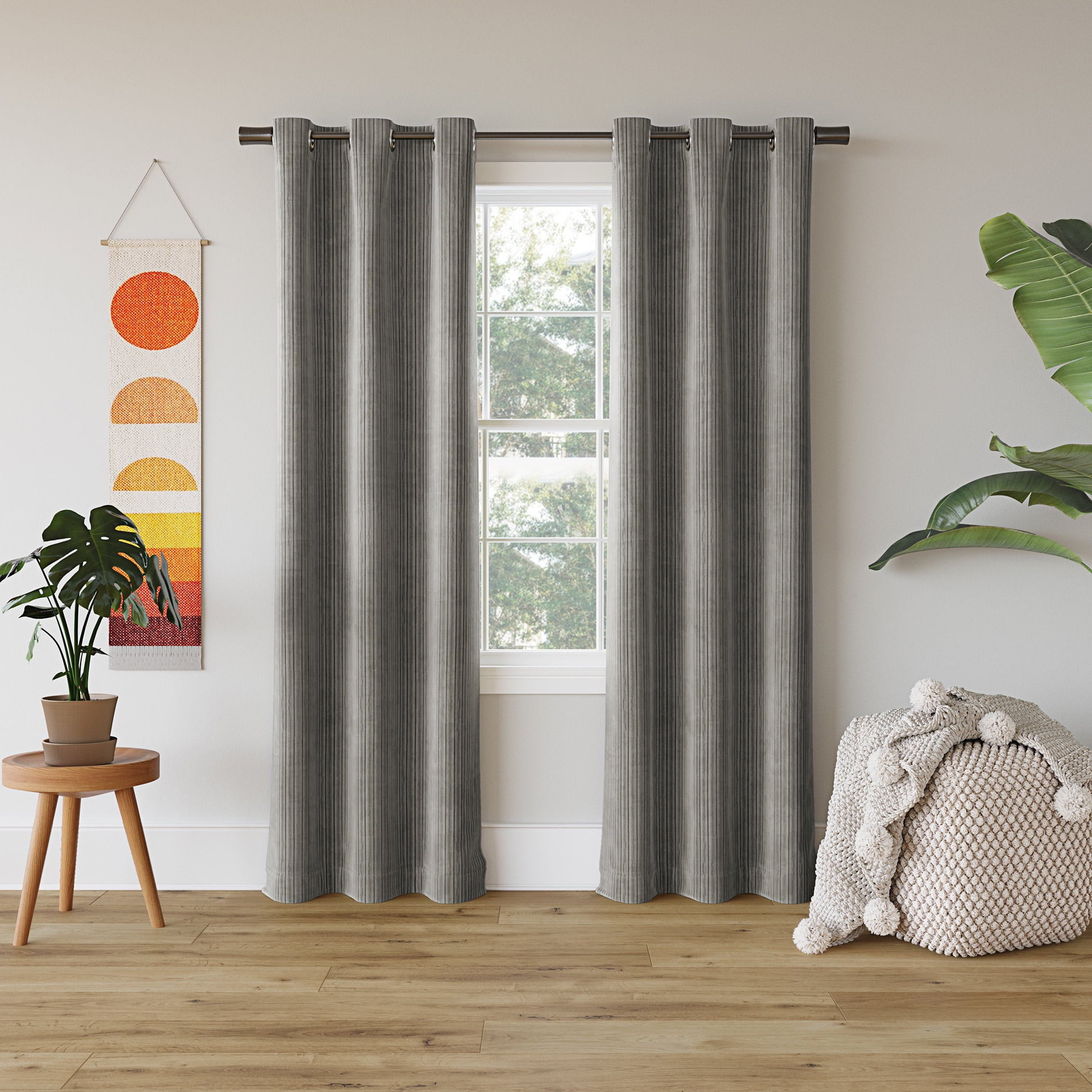 Sun Zero Cascade Pleated Velvet Blackout Grommet Curtain Panel, 40"X84", Gray