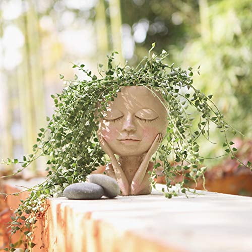 AIMEBBY Face Flower Pot Head Planter Pot Succulent Planter Cute Resin Cactus Planter with