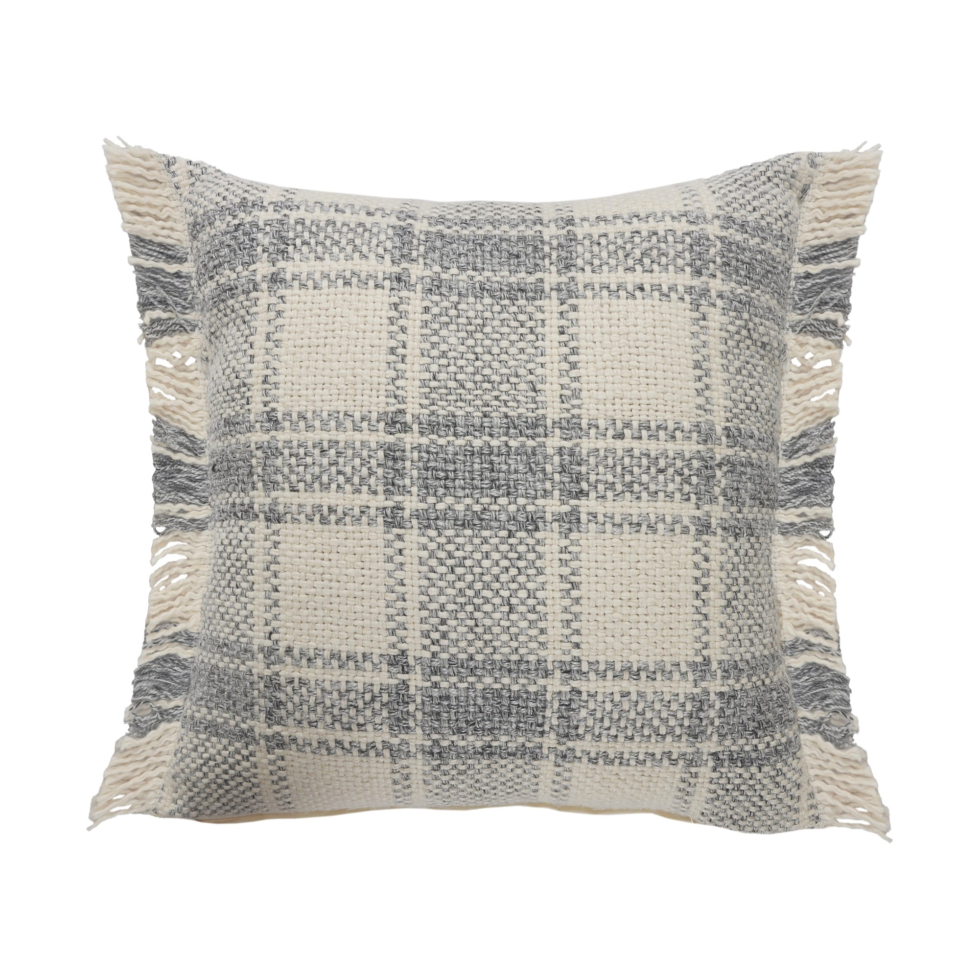 Laddha Home Designs Loomed Plaid Cotton Throw Pillow Cover - 20" - Gray and White
