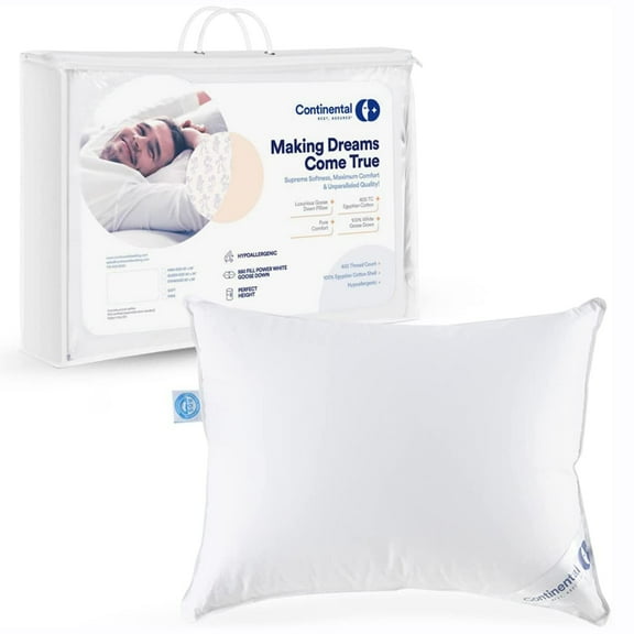 Continental Bedding Firm White Goose Down Pillow 550 Fill Power, Standard