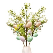 VALSEEL Artificial Easter Flower Bouquet with Easter Eggs and Berries Spring Stem Tree Branch Easter Arrangement