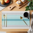 thumbnail image 2 of Turquoise Aqua Stripes Placemats Set of 6 Modern Gradient Minimalist Lines Place Mats Indoor Wipeable Table Mats Washable Cloth Dining Table Placemats for Kitchen Holiday Party Home Decor 13x19 Inch, 2 of 9