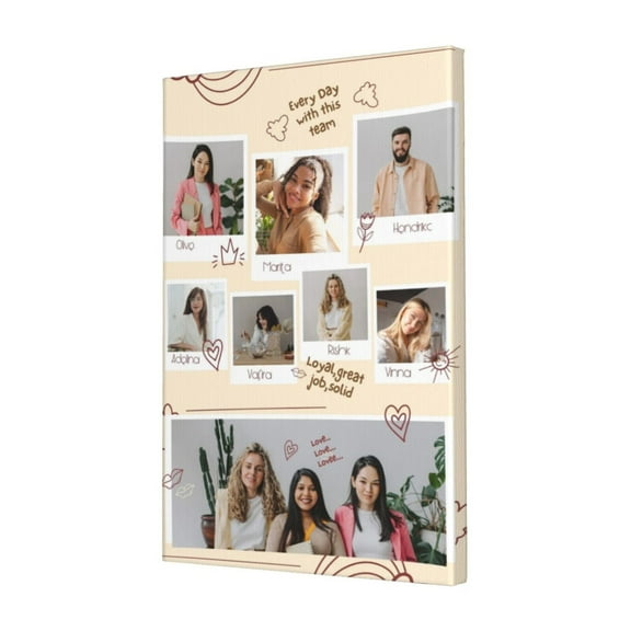 Custom Canvas Prints Beige Fun Cute Team Work Personalized Photo Image Collage DIY Framed Kit Wall Art Picture Room Decor 16x20 inch