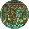 thumbnail image 1 of Ahgly Company Indoor Round Animal Turquoise Blue Traditional Area Rugs, 5' Round, 1 of 4