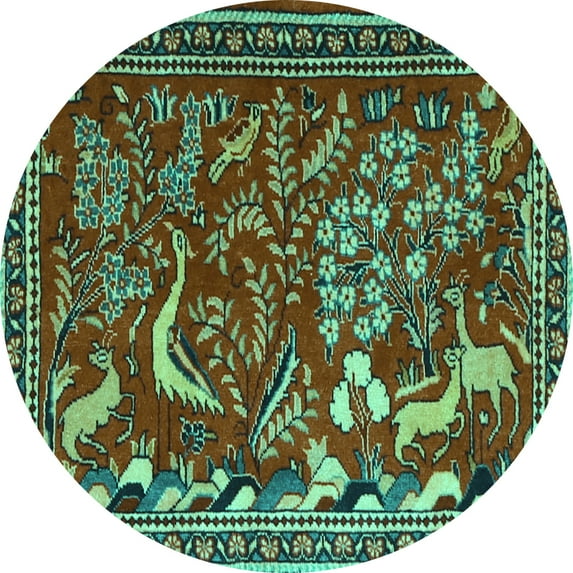 Ahgly Company Indoor Round Animal Turquoise Blue Traditional Area Rugs, 5' Round