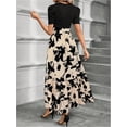 thumbnail image 3 of Women's Summer Short Sleeve Color Block Maxi Dress, Print Belted A-Line Casual Daily Vacation Dress, 3 of 11