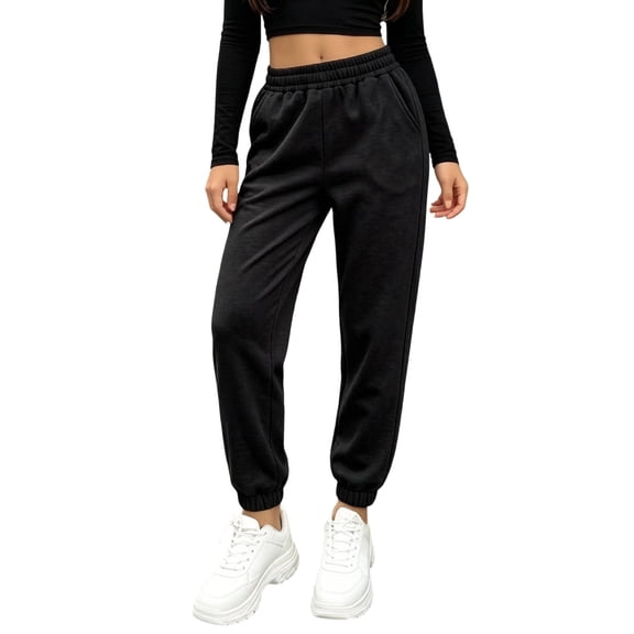 Qingpeng Boys Girls Winter Solid Color Elastic Wide-leg Pockets Jogger Cuffed SweatPants Long Pants for Kids