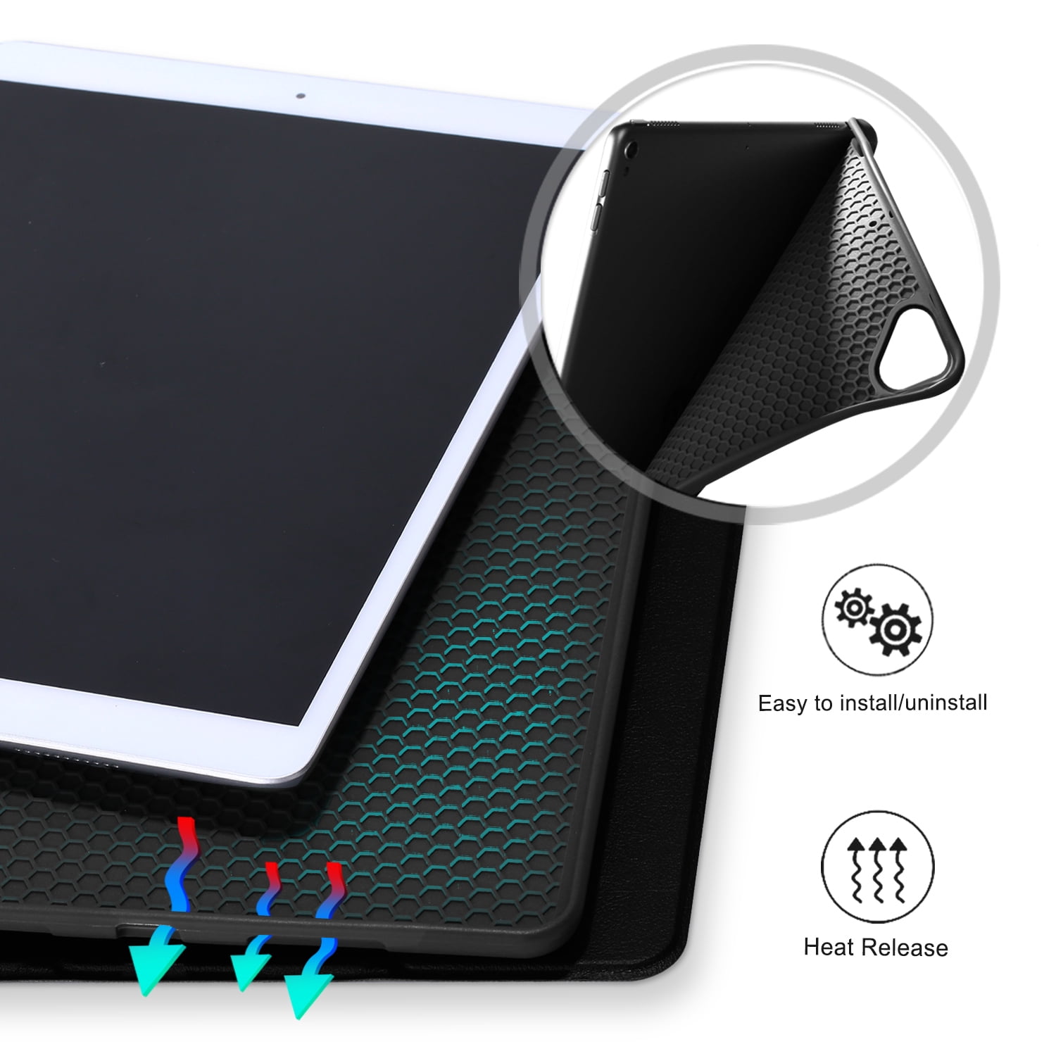 Allytech iPad 10.2 Case with Pencil Holder, iPad 8th 7th Generation Case Cover, Ultra Slim Folding Stand Smart Shell Auto Sleep Wake Shockproof TPU Back Cover for Apple iPad 10.2, Darkblue