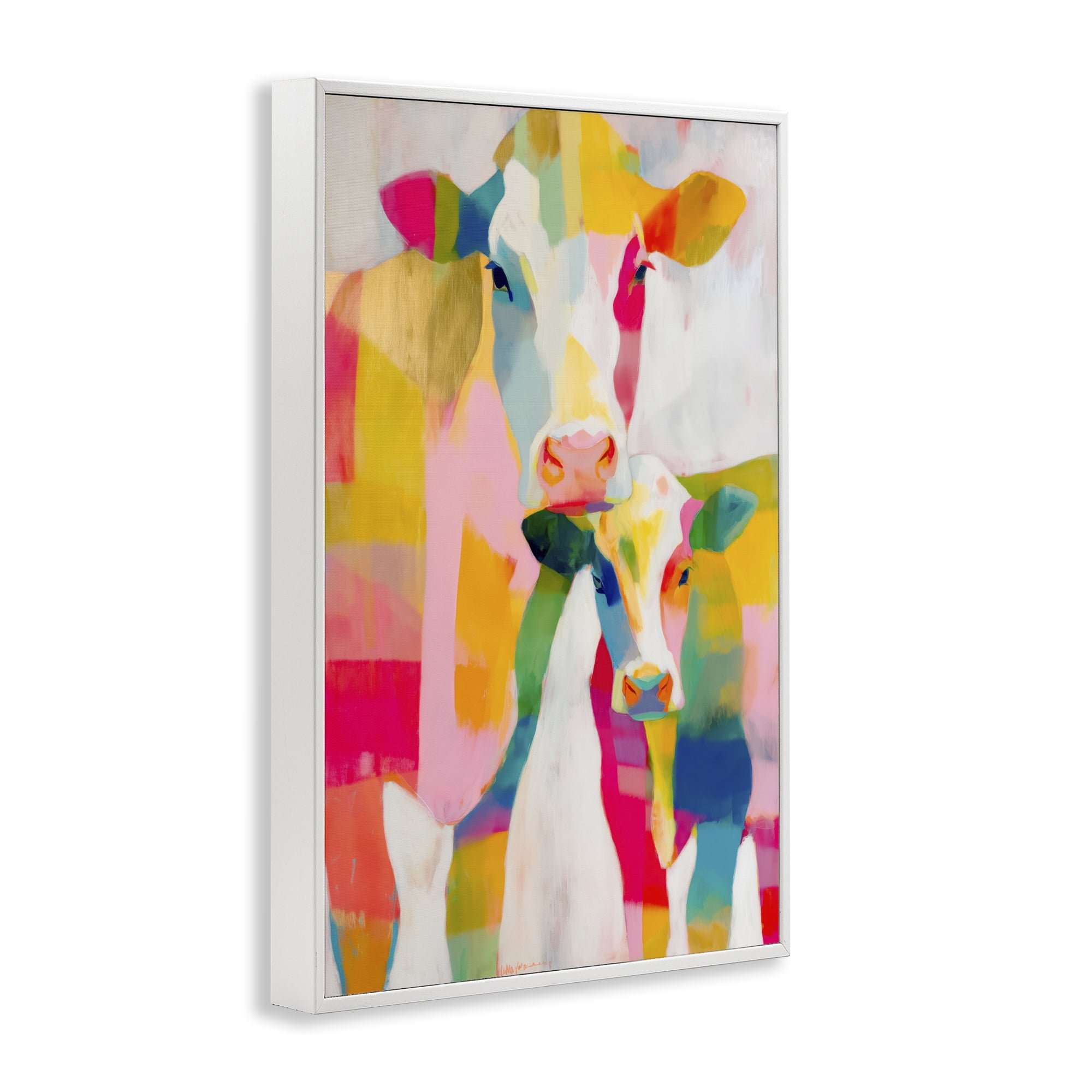 Stupell Industries Cow Family in Cubist Abstract White Framed Giclee Art, design by Chromatic Storm Studio