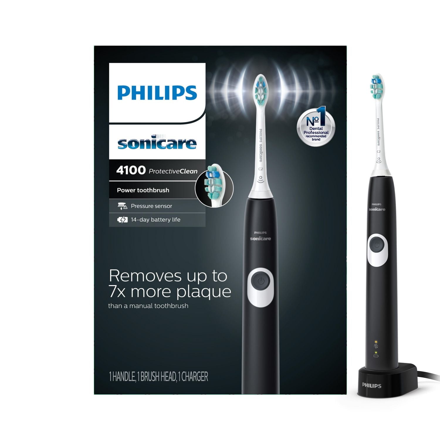 Philips Sonicare ProtectiveClean 4100 Brosse à Dents Électrique Rechargeable, Noir, HX6810/50 1 Brosse à dents électrique