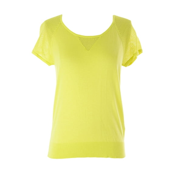 August Silk Women's Mesh Inset Short Sleeve Sweater Medium Kinetic Lime