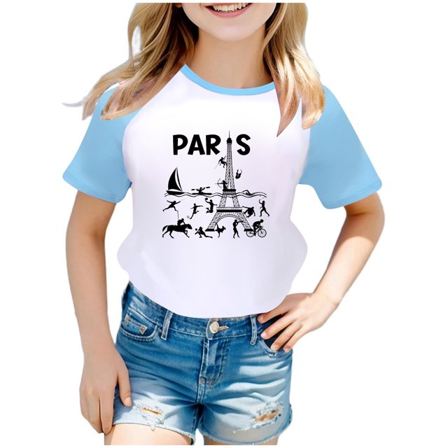 Boys Girls Summer Tops Tees Fashion Raglan Games Printed Short Sleeved Loose Fit T Shirt Daily Spring Shirts For Kid 8-9 T