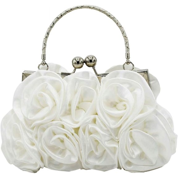 Kukuzhu Women Satin Clutch Purses Hobo Bag Evening Shoulder Crossbody Bag Totes Handbag Roses Wedding Party Satchels