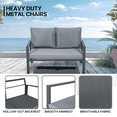 thumbnail image 5 of MoNiBloom 4 Pieces Patio Furniture Set, Steel Outdoor Conversation Set with 3 Chairs, 1 Tempered Glass Coffee Table and Cushions, Dark Gray, 5 of 9
