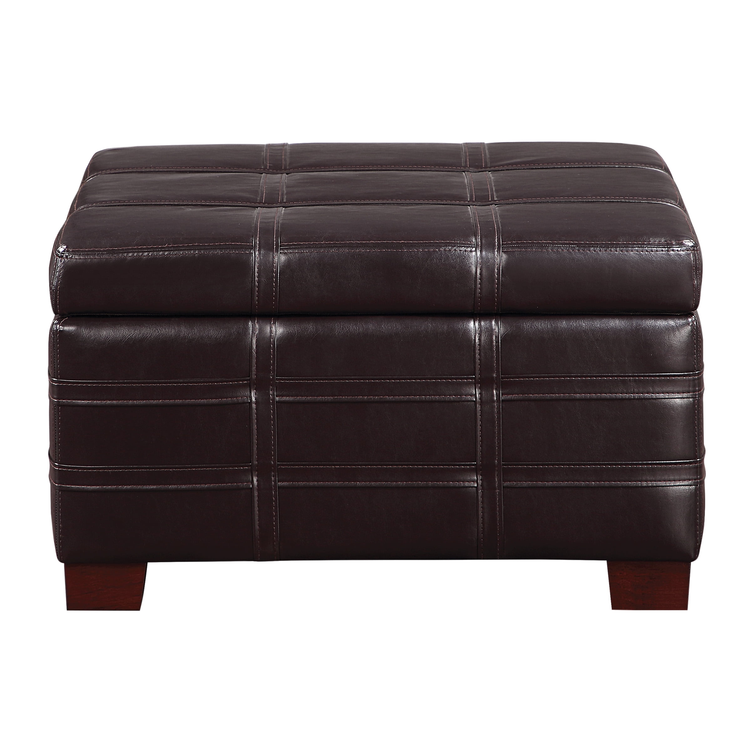 Detour Strap Square Storage Ottoman in Espresso Faux Leather