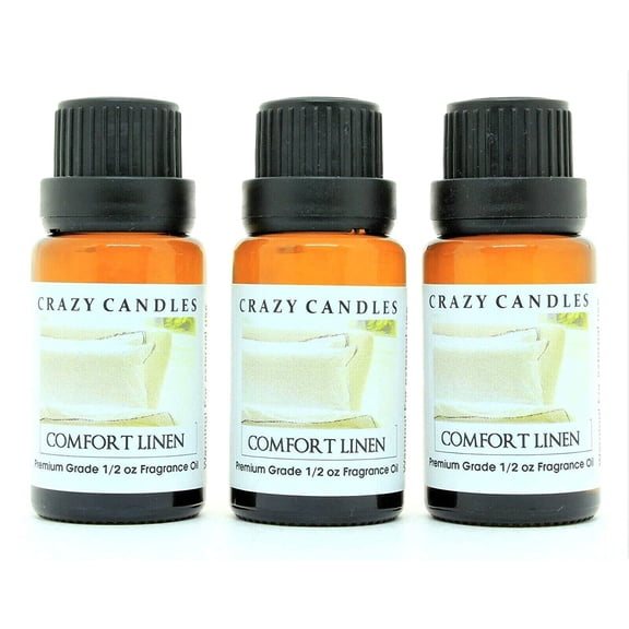 Crazy Candles Comfort Linen 3 Bottles 1/2 Fl Oz Each (15ml) Premium Grade Scented Fragrance Oil (Blend of Warm Linen, Herbal Tea and Smooth Sandalwood)
